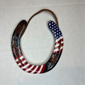 Patriotic Horseshoe Wall Decor USA Stars and Stripes Fireworks Hand Painted